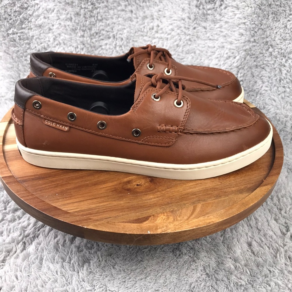 Cole Haan Nantucket Boat Shoes Mens 8M Brown Leather Comfort Slip On Loafers Moc